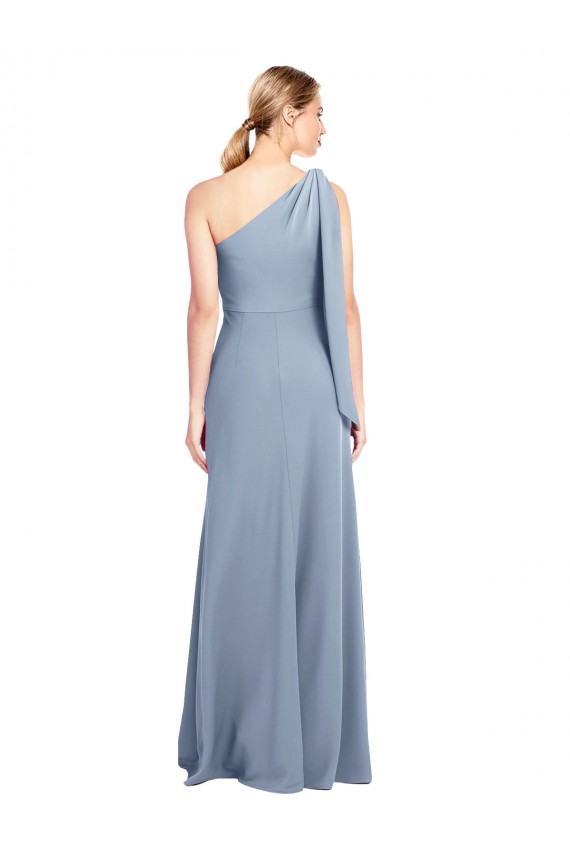 Cheap Flutter Sleeves One Shoulder Stretch Crepe Smoke Blue Long Formal Dress Canada