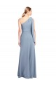 Cheap Flutter Sleeves One Shoulder Stretch Crepe Smoke Blue Long Formal Dress Canada