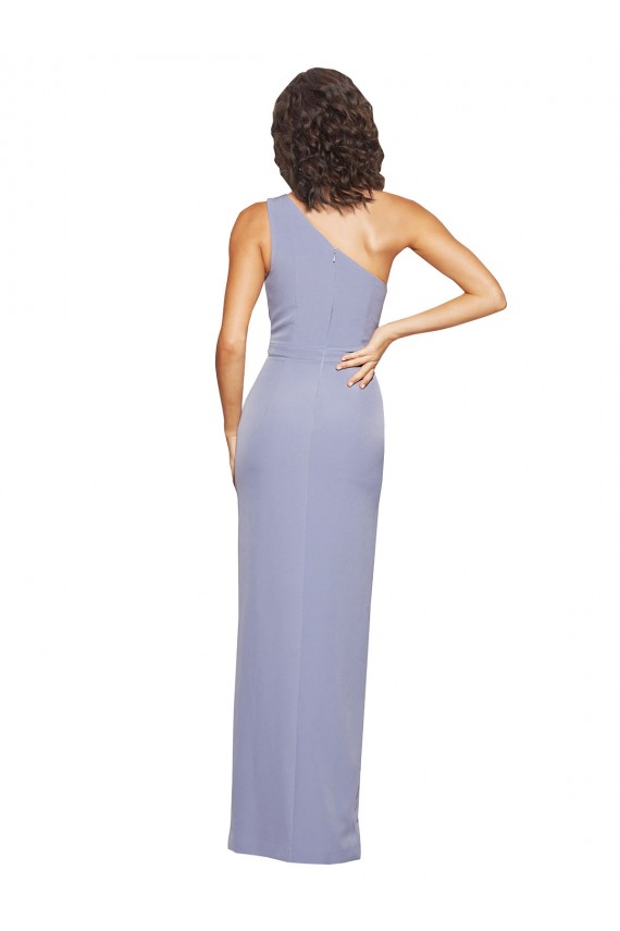 Cheap Sleeveless One Shoulder Stretch Crepe Smoke Blue Long Formal Dress Canada