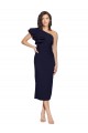 Cheap Sleeveless One Shoulder Stretch Crepe Dark Navy Midi Length Formal Dress Canada