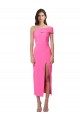 Cheap Sleeveless One Shoulder Stretch Crepe Fuchsia Midi Length Formal Dress Canada