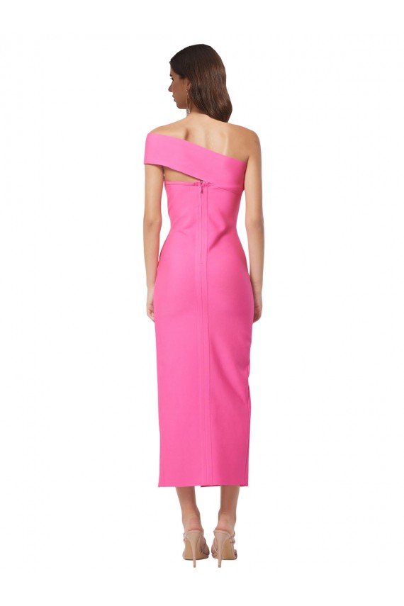 Cheap Sleeveless One Shoulder Stretch Crepe Fuchsia Midi Length Formal Dress Canada