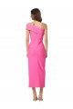 Cheap Sleeveless One Shoulder Stretch Crepe Fuchsia Midi Length Formal Dress Canada