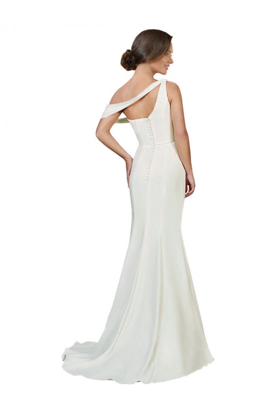 Cheap Sleeveless One Shoulder Stretch Crepe Ivory Sweep Train Formal Dress Canada