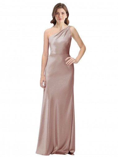 Cheap Sleeveless One Shoulder Stretch Satin Dusty Pink Long Formal Dress Canada