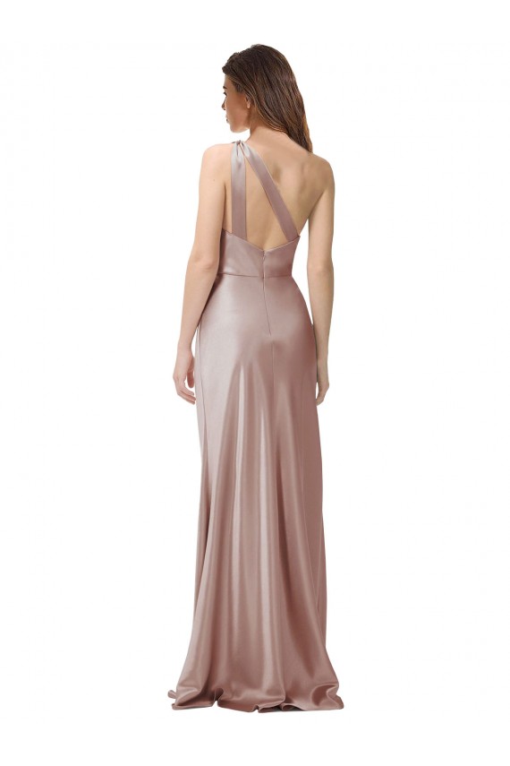 Cheap Sleeveless One Shoulder Stretch Satin Dusty Pink Long Formal Dress Canada