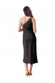 Cheap Sleeveless One Shoulder Stretch Satin Black Midi Length Black Tie Formal Dress Canada