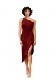 Cheap Sleeveless One Shoulder Stretch Satin Burgundy Midi Length Black Tie Formal Dress Canada