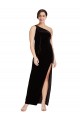 Cheap Sleeveless One Shoulder Stretch Velvet Black Long Formal Dress Canada