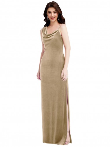 Cheap Sleeveless One Shoulder Stretch Velvet Champagne Long Black Tie Formal Dress Canada