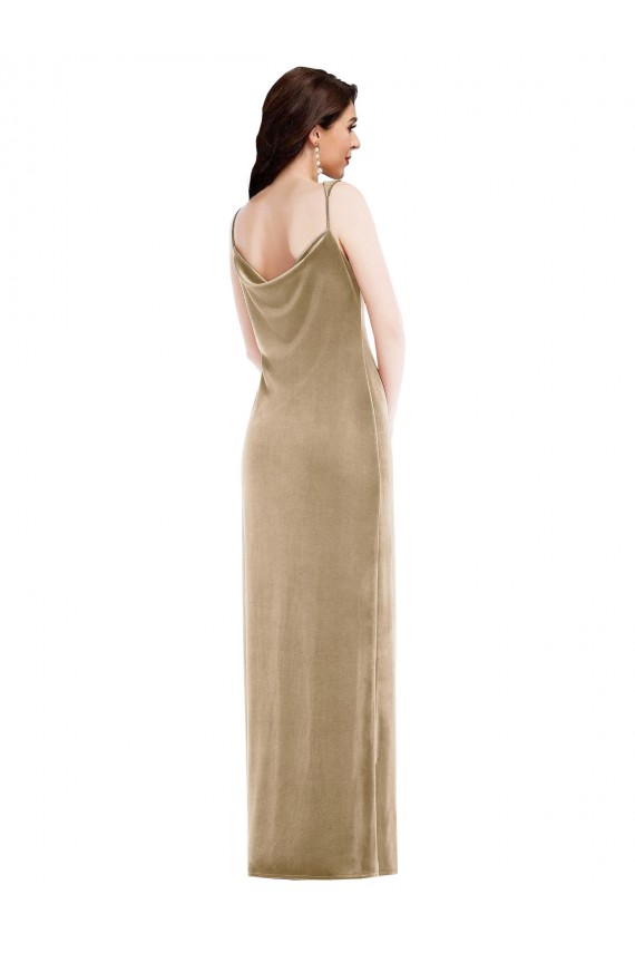 Cheap Sleeveless One Shoulder Stretch Velvet Champagne Long Black Tie Formal Dress Canada