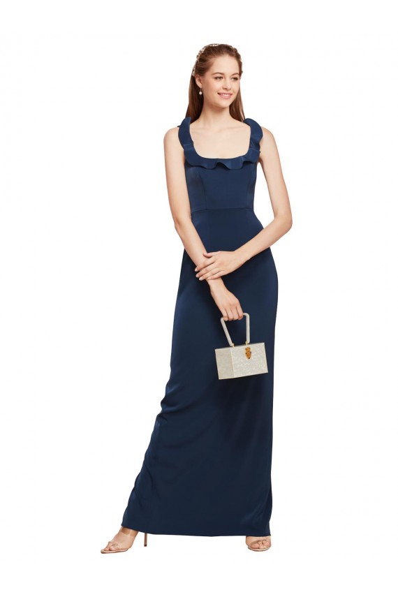 Cheap Sleeveless Scoop Neck Stretch Crepe Dark Navy Long Formal Dresses Canada