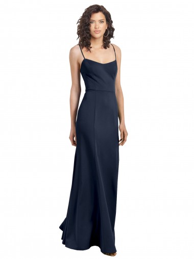 Cheap Sleeveless Scoop Neck Stretch Crepe Dark Navy Long Formal Dress Canada