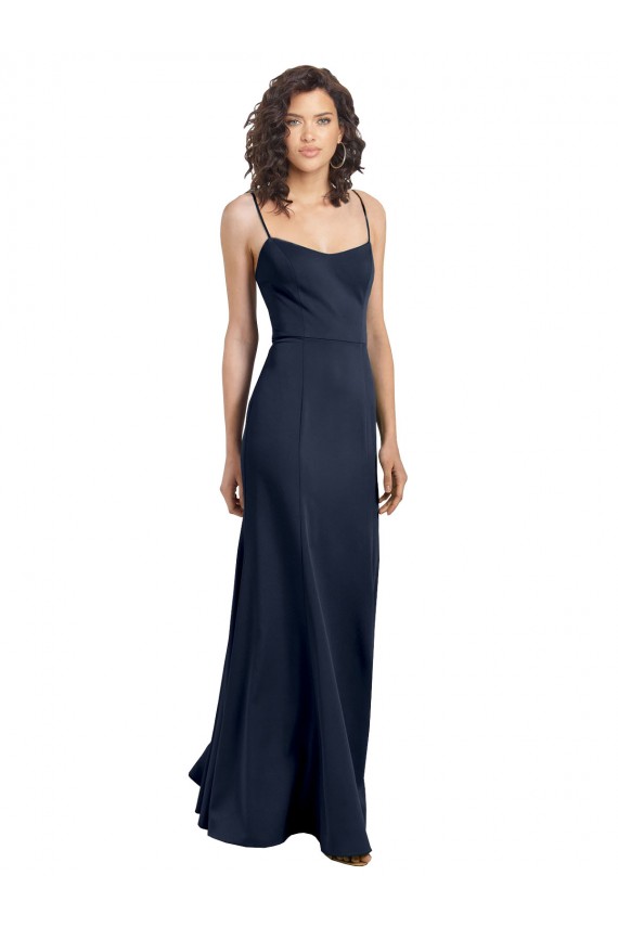 Cheap Sleeveless Scoop Neck Stretch Crepe Dark Navy Long Formal Dress Canada