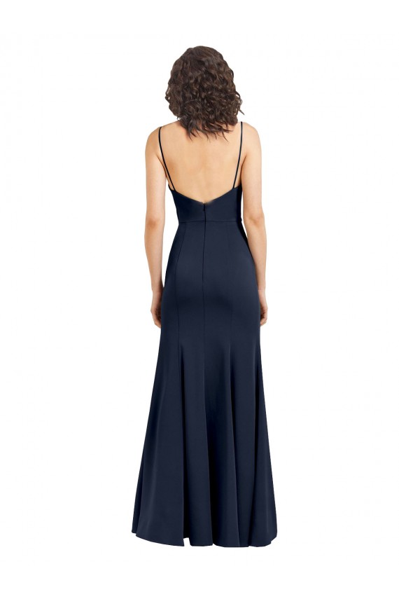 Cheap Sleeveless Scoop Neck Stretch Crepe Dark Navy Long Formal Dress Canada