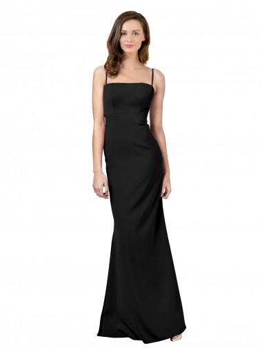 Cheap Sleeveless Square Neck Stretch Crepe Black Long Formal Dress Canada