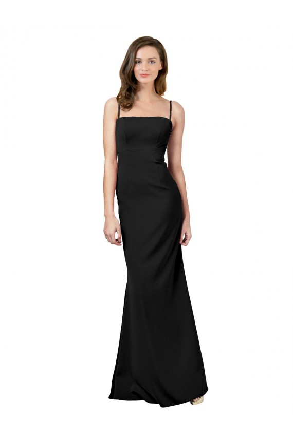 Cheap Sleeveless Square Neck Stretch Crepe Black Long Formal Dress Canada