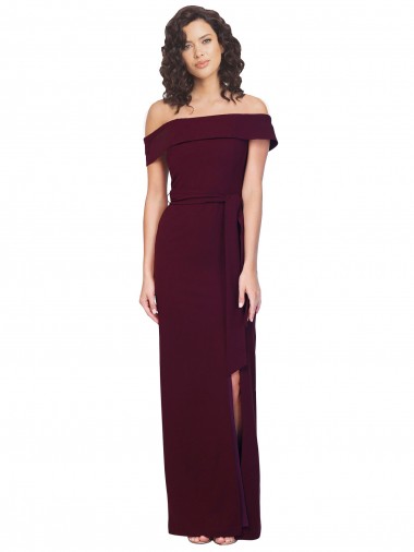 Cheap Sleeveless Square Neck Stretch Crepe Burgundy Gold Long Formal Dress Canada