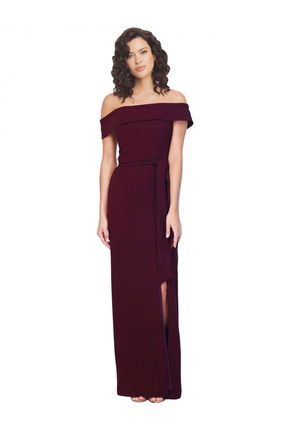 Cheap Sleeveless Square Neck Stretch Crepe Burgundy Gold Long Formal Dress Canada
