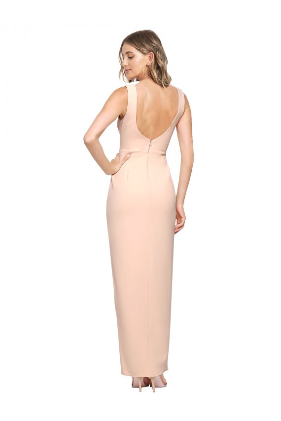 Cheap Sleeveless Square Neck Stretch Crepe Nude Long Formal Dress Canada