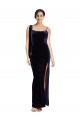 Cheap Sleeveless Square Neck Stretch Velvet Dark Navy Long Formal Dress Canada