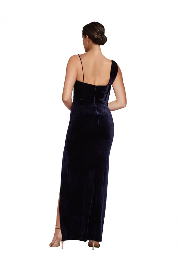 Cheap Sleeveless Square Neck Stretch Velvet Dark Navy Long Formal Dress Canada