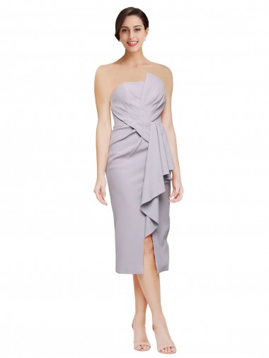 Cheap Sleeveless Strapless Stretch Crepe Arctic Lilac Cocktail Length High Low Formal Dress Canada