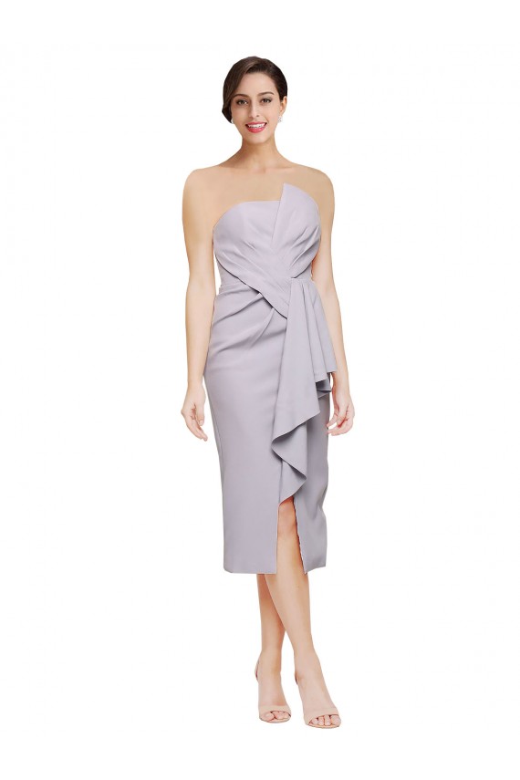 Cheap Sleeveless Strapless Stretch Crepe Arctic Lilac Cocktail Length High Low Formal Dress Canada