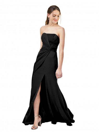 Cheap Sleeveless Strapless Stretch Crepe Black Long Formal Dress Canada