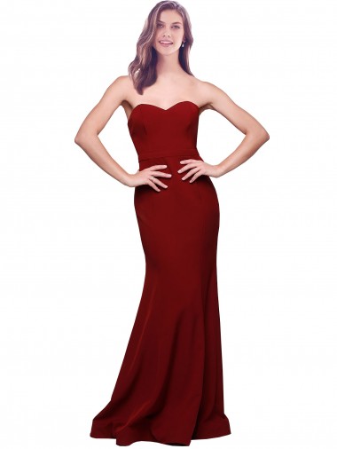 Cheap Sleeveless Strapless Stretch Crepe Burgundy Long Formal Dress Canada