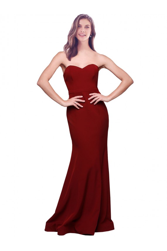 Cheap Sleeveless Strapless Stretch Crepe Burgundy Long Formal Dress Canada