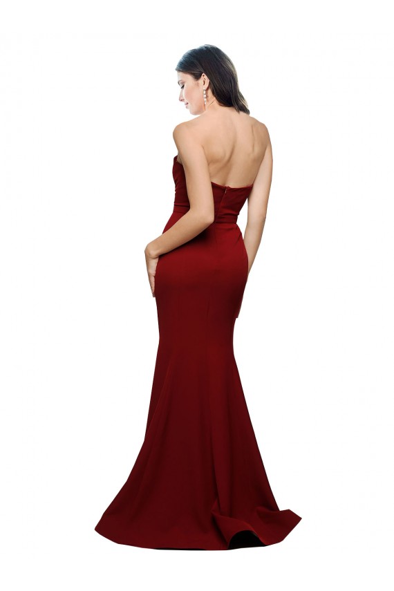 Cheap Sleeveless Strapless Stretch Crepe Burgundy Long Formal Dress Canada