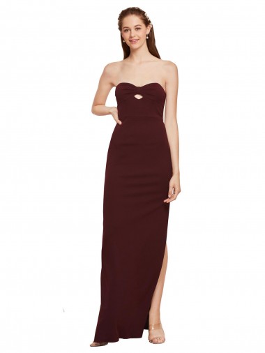 Cheap Sleeveless Strapless Stretch Crepe Burgundy Gold Long Formal Dress Canada