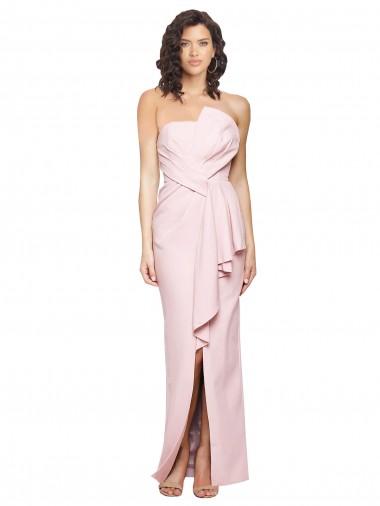 Cheap Sleeveless Strapless Stretch Crepe Pink Long Formal Dresses Canada