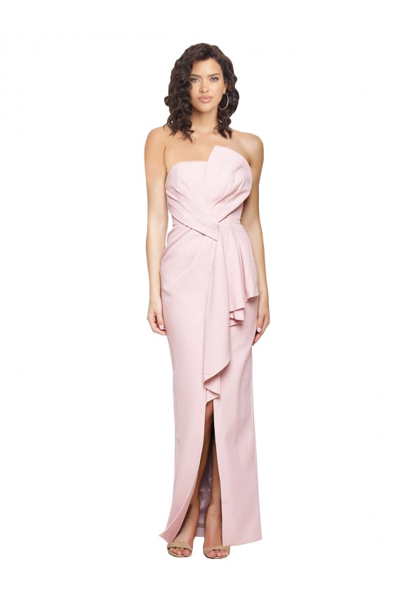 Cheap Sleeveless Strapless Stretch Crepe Pink Long Formal Dresses Canada