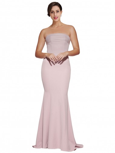 Cheap Sleeveless Strapless Stretch Crepe Mauve Sweep Train Formal Dress Canada