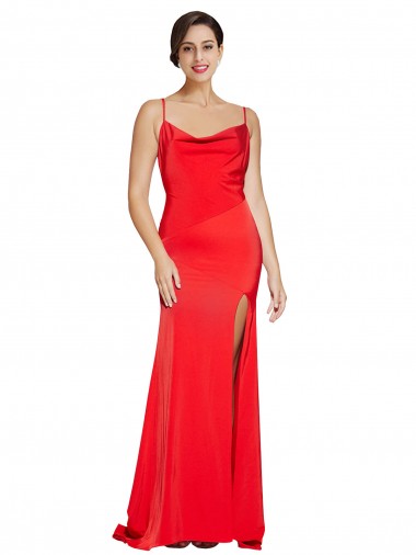 Cheap Sleeveless Strapless Stretch Satin Red Long Formal Dress Canada