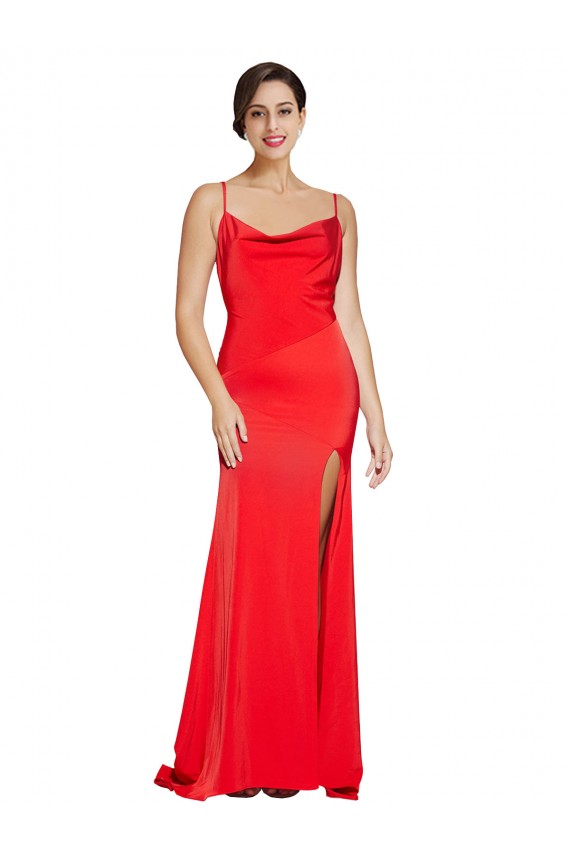 Cheap Sleeveless Strapless Stretch Satin Red Long Formal Dress Canada