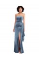 Cheap Sleeveless Strapless Stretch Velvet Dusty Blue Long Formal Dress Canada