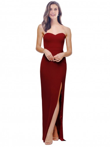 Cheap Sleeveless Sweetheart Stretch Crepe Burgundy Long Formal Dress Canada