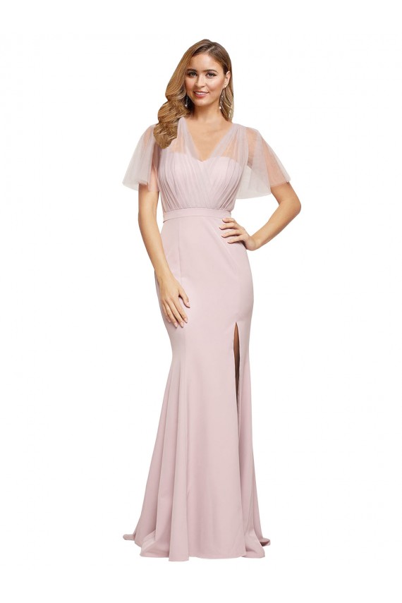 Cheap Short Sleeves Sweetheart Stretch Crepe & Tulle Mauve Long Formal Dress Canada