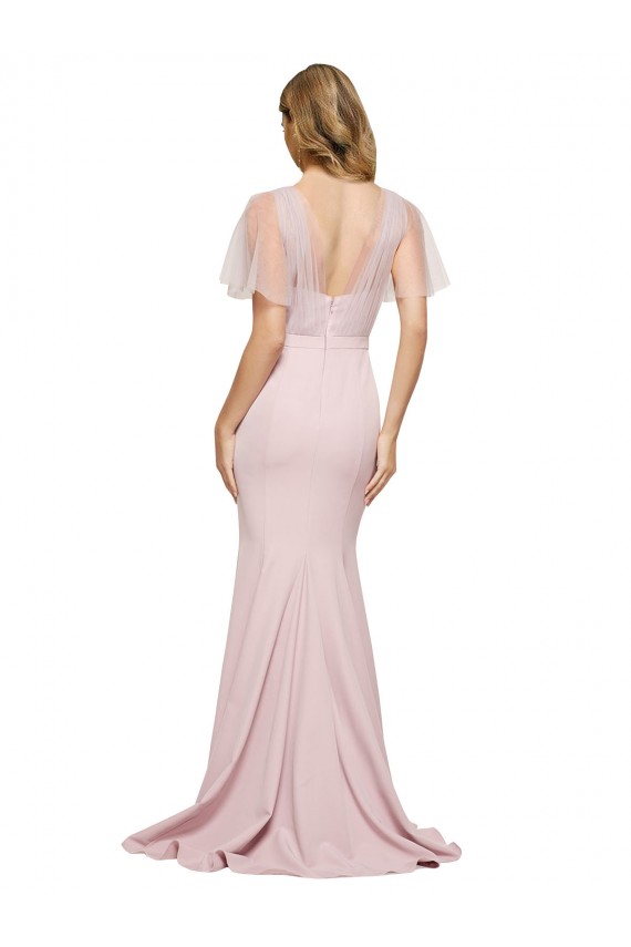 Cheap Short Sleeves Sweetheart Stretch Crepe & Tulle Mauve Long Formal Dress Canada