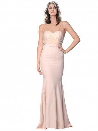 Cheap Sleeveless Sweetheart Stretch Crepe & Tulle Nude Long Formal Dress Canada