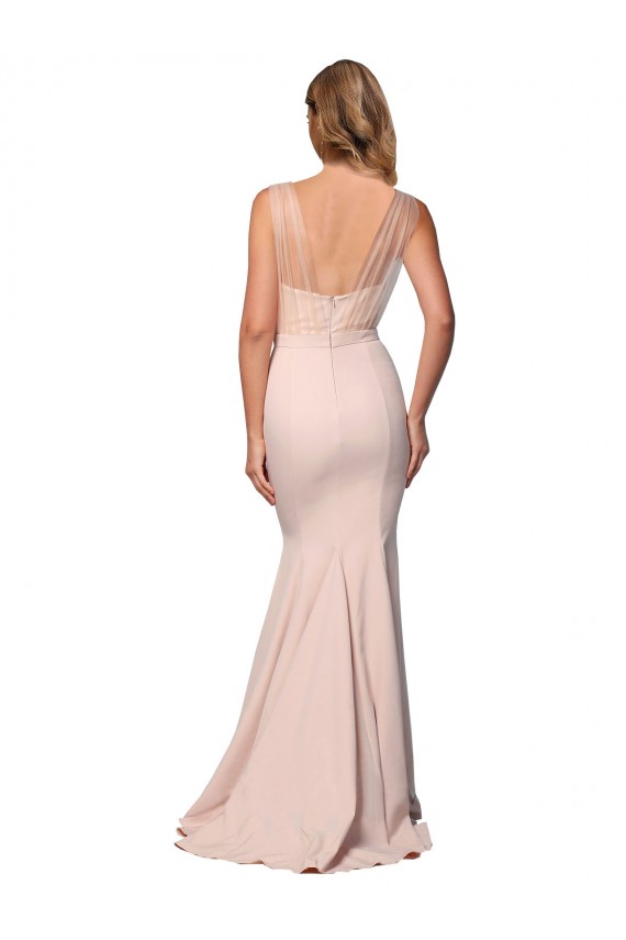 Cheap Sleeveless Sweetheart Stretch Crepe & Tulle Nude Long Formal Dress Canada