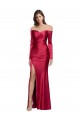 Cheap Long Sleeves Sweetheart Stretch Satin Dark Red Long Formal Dress Canada
