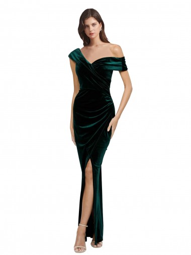 Cheap Sleeveless Sweetheart Stretch Velvet Dark Green Long High Low Formal Dress Canada