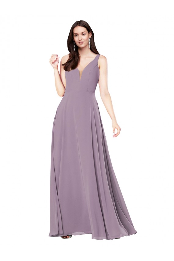 Cheap Sleeveless V-Neck Chiffon Dark Lavender Long Formal Dress Canada