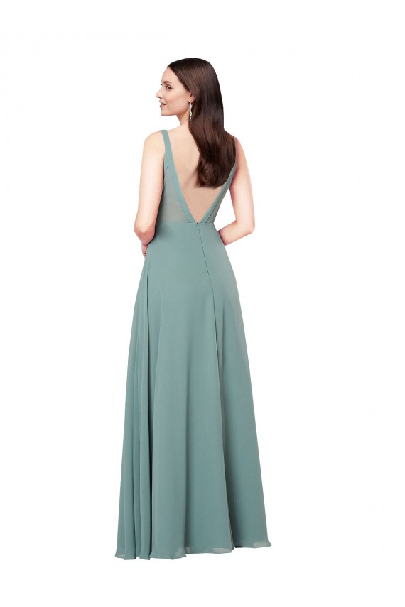 Cheap Sleeveless V-Neck Chiffon Dark Lavender Long Formal Dress Canada