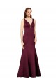 Cheap Sleeveless V-Neck Satin Burgundy Long Formal Dresses Canada
