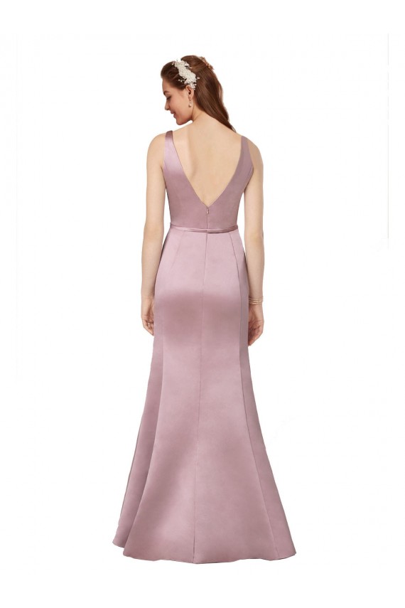 Cheap Sleeveless V-Neck Satin Burgundy Long Formal Dresses Canada